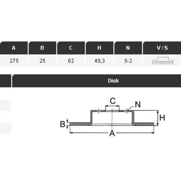 YAVUZSAN 34222 Fren Diski Ön Rav4 00-06 Dizel 275×25×62 5 Bijon 