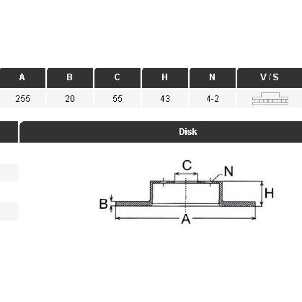 YAVUZSAN 34323 Fren Diski Ön Yaris 99-05 255×20×55 4 Bijon