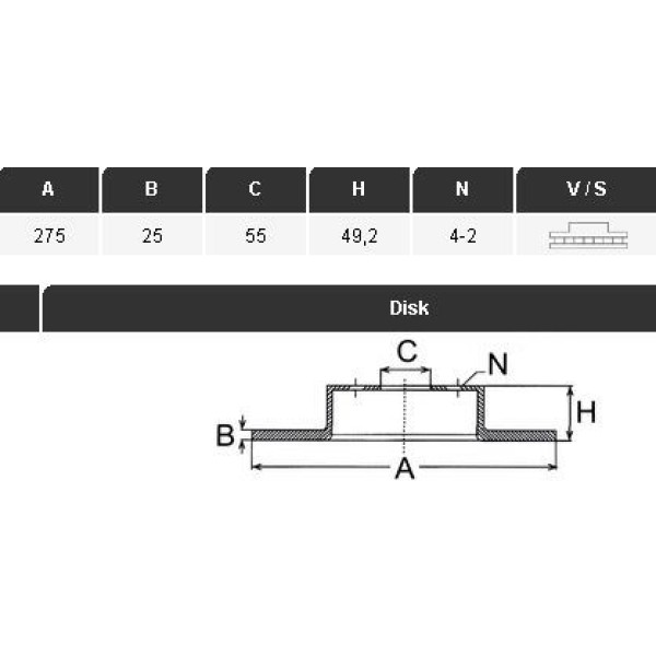 YAVUZSAN 34325 Fren Diski Ön Corolla 03-07 Dizel 275×25×55 4 Bijon 