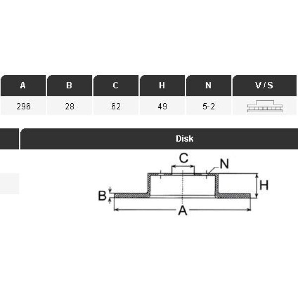 YAVUZSAN 34380 Fren Diski Ön Camry 06-11 Rav4 05-12 296×28×62 5 Bijon