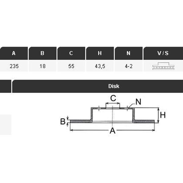 YAVUZSAN 34416 Fren Diski Yaris 00-06 1,0I-1,3I-1,4-16V D4D (235×18×4Dl) Ön Havalı Ad. 