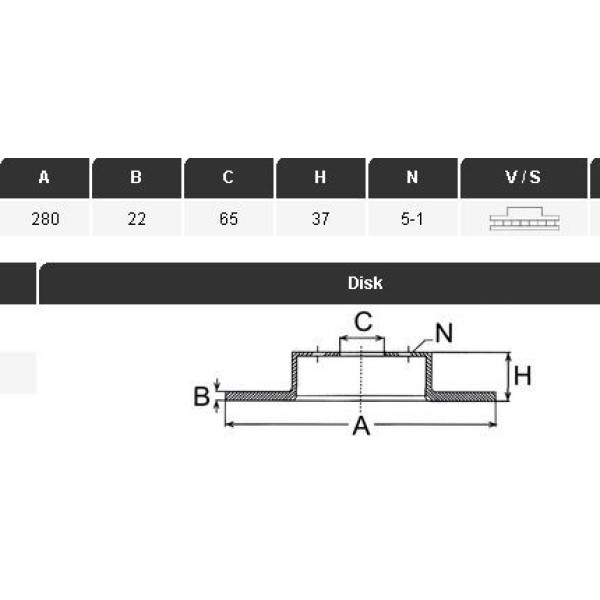 YAVUZSAN 36109 Fren Diski Golf IV 97-06Bora 98-05Octavia 99-Toledo II-Leon 99-06A3 99- (280×22×5Dl)Ö 