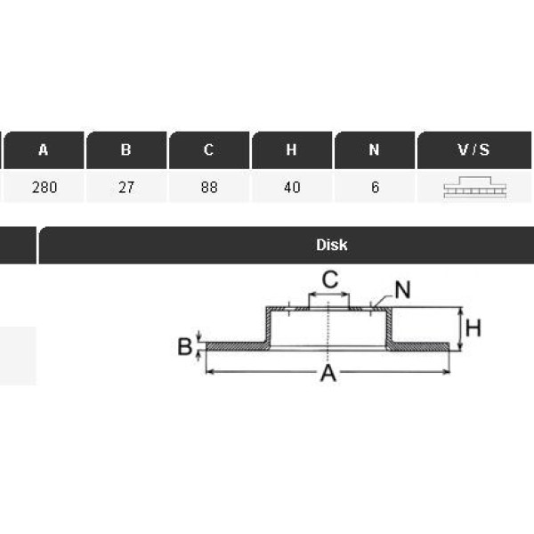 YAVUZSAN 40347 Fren Diski D-Max 2,5 Td 03- (280×27 6Dl) Ön 