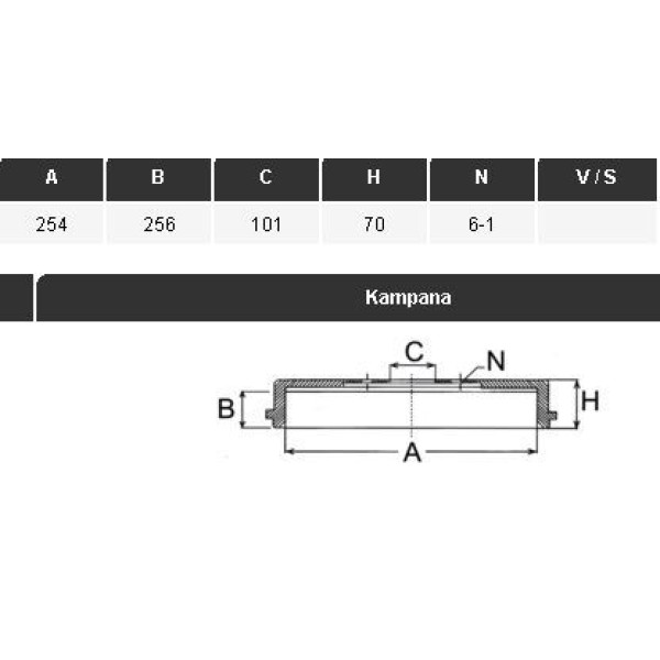 YAVUZSAN 40371 Fren Kampanası D-Max 02- 254×256×101 6 Bijon
