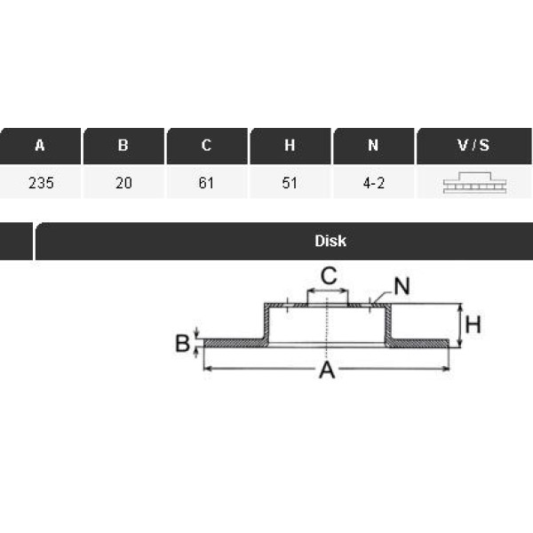 YAVUZSAN 49113 Fren Diski Ön Logan 05- Solenza 03- 235×20×61 4 Bijon 