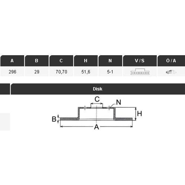 YAVUZSAN 53376 Fren Diski Ön Antara 06- / Captiva 06- 296×29×70,70 5 Bijon