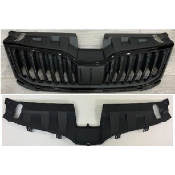 GKL 290823 Ön Panjur Ve Üst Plastik Komple Krom Çerçevelı Parlak Siyah Octavia 18-