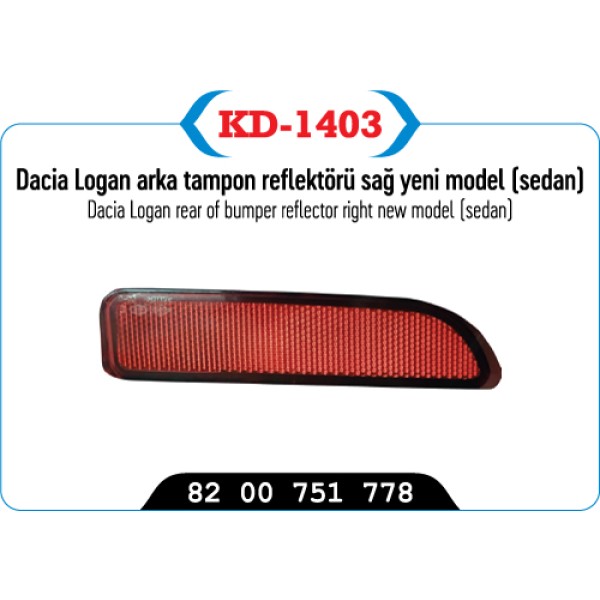 KAYA Plastik KD-1403 Tampon Reflektörü Arka Sağ Logan 09- Logan Sedan