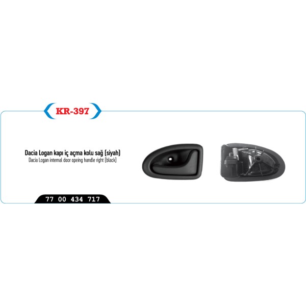 KAYA Plastik KR-397 Kapı İç Açma Kolu Sağ CLIO / Logan Siyah