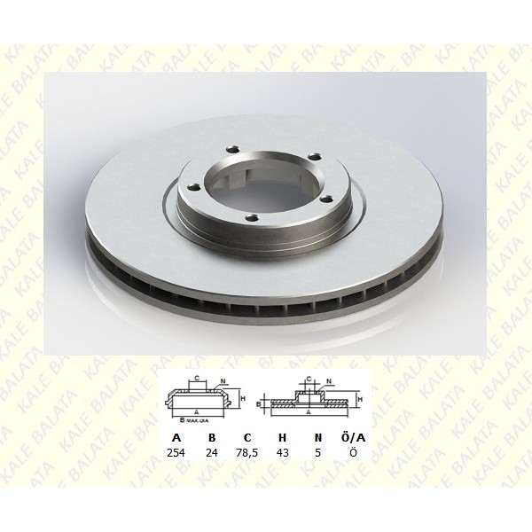 KALE Disk TFD00006 Fren Diski Ön Transit T12 94-00 Havalı 254Mm
