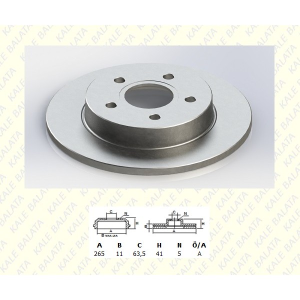 KALE Disk TFD00009 Fren Diski Arka C-Max 06-11 07- Düz 265Mm 5 Bijon 