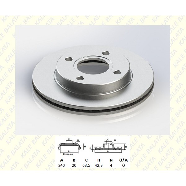 KALE Disk TFD00010 Fren Diski Ön Fiesta Cb1 08-12 III 89- Fiesta Cb1 08-12 IV 95- Ka 96- Escort V 90