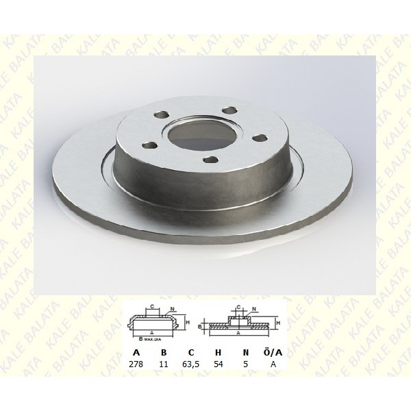 KALE Disk TFD00011 Fren Diski Arka Transit Connect Tc7 02-13 02-13 1.8 TDCI Abs'Li Düz 278Mm 