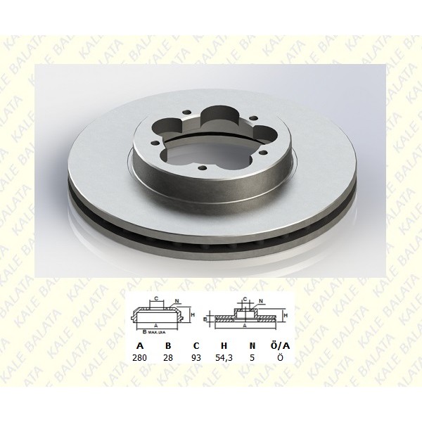 KALE Disk TFD00016 Fren Diski Ön Transit V347 06-14 Önden Çekişli Havalı 280Mm 