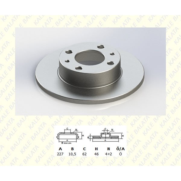 KALE Disk TFD00029 Fren Diski Ön M124 Murat 131 Panda 80- / Ibiza I 84-93 Düz 227Mm