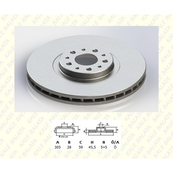 KALE BALATA TFD00034 Fren Diski Ön Diski Doblo III 500-Combo 1.3D 1.4 1.6D 305Mm-5 Bijon