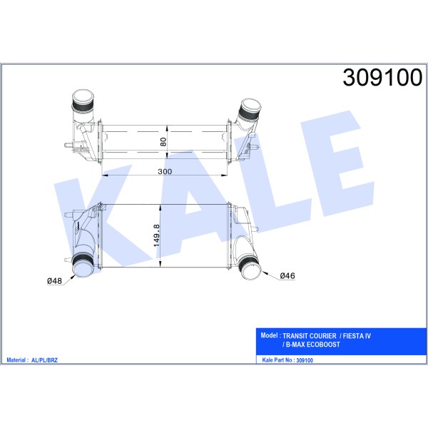KALE OTO Radyatör 020CAC130 Turbo Radyatörü Fiesta IV B-Max 1.0 Ecoboost