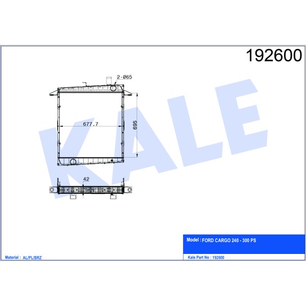 KALE OTO Radyatör 0226301AB Radyatör Al/Brz Cargo C 2530.35./32.30.35/32.32-35 Borusuz 