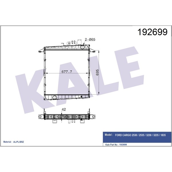 KALE OTO Radyatör 0226311AB Radyatör Al/Brz Cargo 2530/2535/3230/3235/1835 Çekici Borulu Euro IV