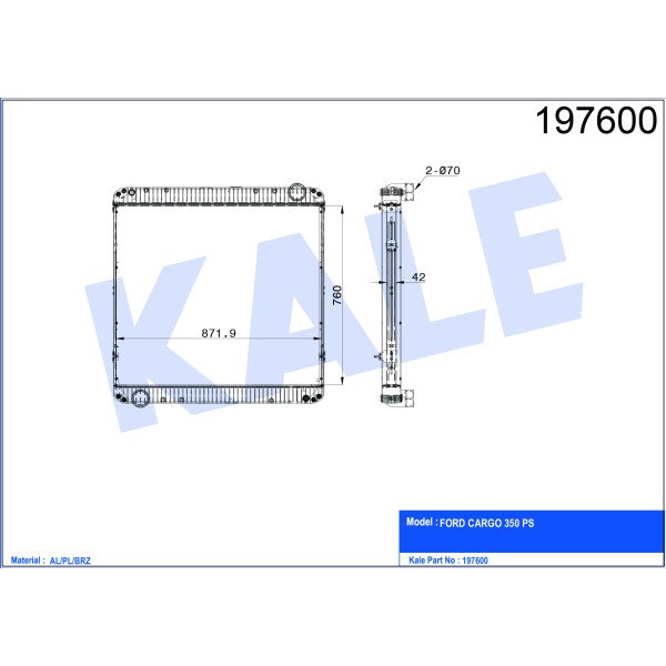 KALE OTO Radyatör 0229341AB Radyatör Al/Brz Cargo Çekici 2535R/3235C/3235S/1830/1835 Intc. Uzun Tip