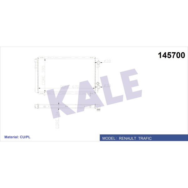 KALE OTO Radyatör 0522222PA Su Radyatörü Trafic / Vivaro 2.4D J8S Cu-Pl