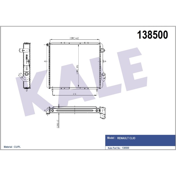 KALE OTO Radyatör 0528282PA Su Radyatörü CLIO I 91-98 1.9D 2 Sıra Cu Pl 