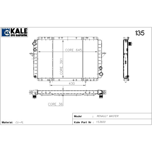 KALE OTO Radyatör 0539392PA Su Radyatörü Master Movano 2 Sıra 