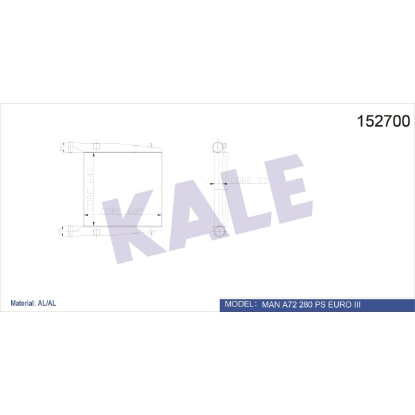 KALE OTO Radyatör 100CAC080 İntercooler Al/Al 280 Euro3 A 72 Intercooler Su 223.263