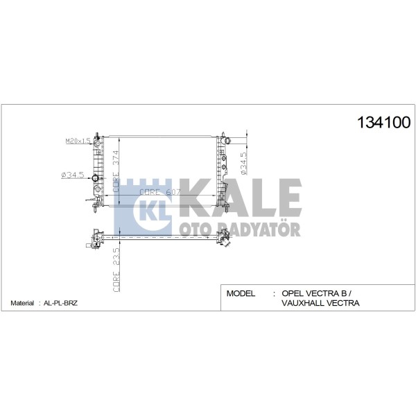 KALE OTO Radyatör 2501031AB Su Radyatörü Vectra B 1.6 1.8 2.0 16V 2.5 V6 24V 95-02 Al Pl Brz