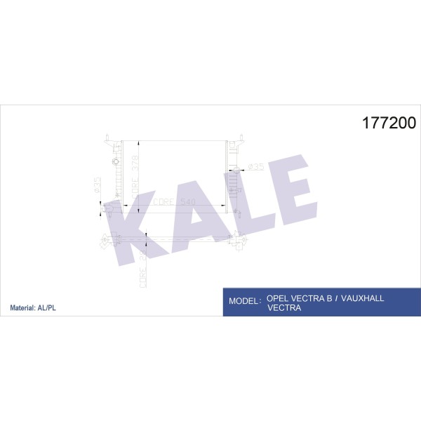 KALE OTO Radyatör 2501072AL Su Radyatörü Vectra B 1.6 1.8 2.0 16V 95-03 1 Sıra Al - Pl Alümınyum 