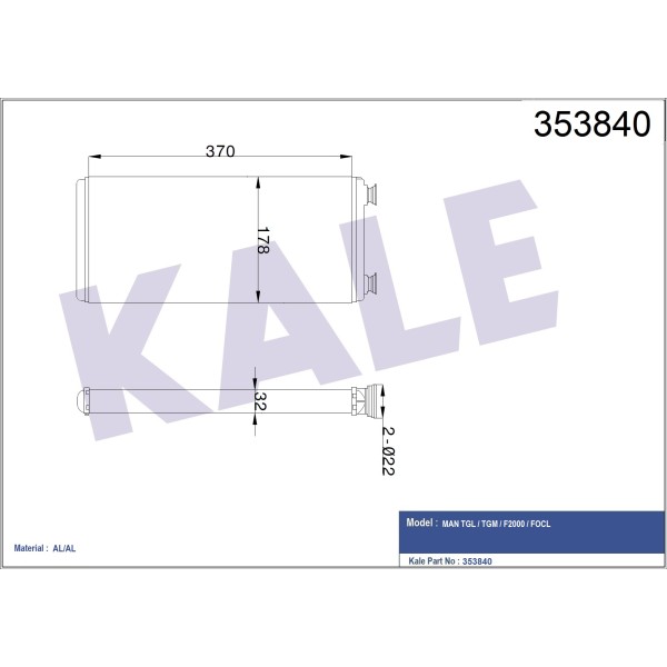 KALE OTO Radyatör 353840 Kalorifer Al/Al Man Tgl-Tgm-F2000-Focl