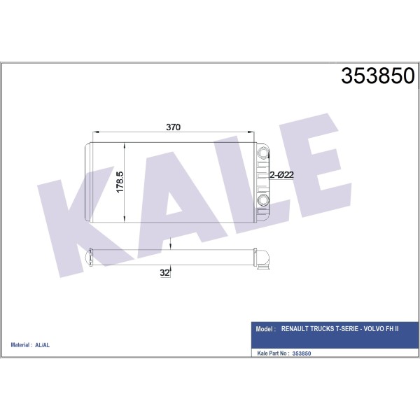 KALE OTO Radyatör 353850 Kalorifer Al/Al Volvo Fh II