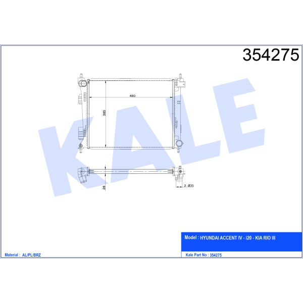 KALE OTO Radyatör 354275 Su Radyatörü Hyundai: Accent IV I20 - Kia: Rio III