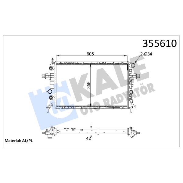 KALE OTO Radyatör 355610 Radyatör Opel Astra G 98 /Zafira 03 