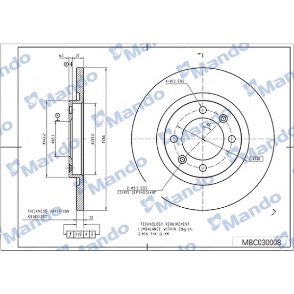 MANDO MBC030008 Ön Fren Disk Aynası C2 C3 C3 II 1.1 1.4 HDI 09 / 03- C Elysee P301 (Mando Tıpı) 2011 