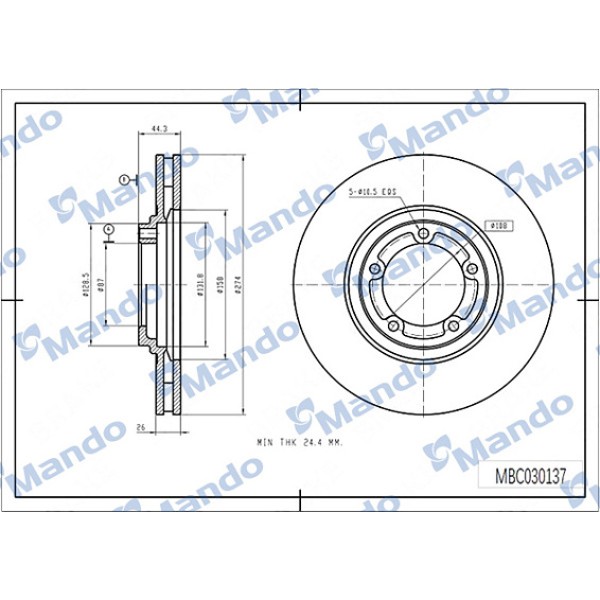 MANDO MBC030137 Ön Fren Disk Aynası Havalı Starex 2,5 TCI CRDI 03- H100 Kamyonet 2,5 2004- Kia Bongo 