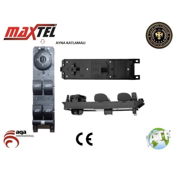 MAXTEL 18202015 Cam Açma Kapama Anahtarı Ön Sol Ford Focus, C-Max Dörtlü 08-13 3 Pin Krom Katlanır A 