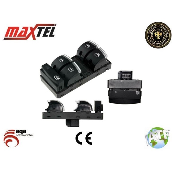 MAXTEL 18231121 Cam Açma Kapama Anahtarı Sol Audi A3- 04-08, A6 05-11, Q7 Nikelajlı