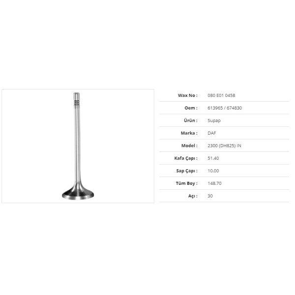 WAX 080 E01 0458 Subap Emme Daf 2300 (Dh825) 51,4Kx10Sx148,7Bx30A (6Adet)