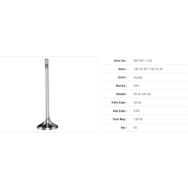 WAX 087 E01 1142 Subap Egzoz Daf 95 Xf 24V 42,5Kx9Sx159,3Bx30A (12Adet)