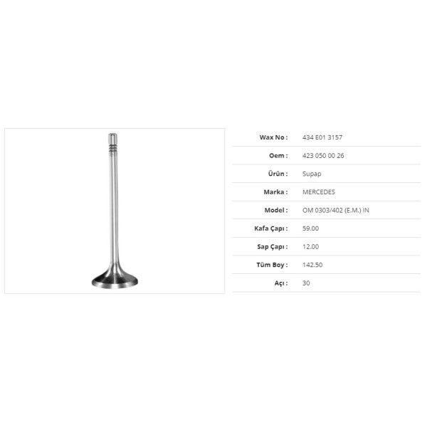 WAX 434 E01 3157 Subap Emme Mercedes Om 0303/402 (E.M.) 59Kx12Sx142,5Bx30A (8Adet) 