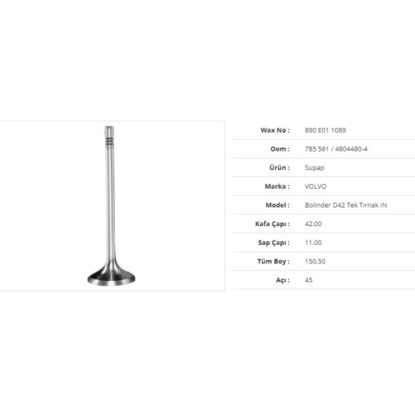 WAX 890 E01 1089 Subap Emme Volvo Bolınder D42Tek Tırnak 42Kx11Sx150,5Bx45A (4Adet)