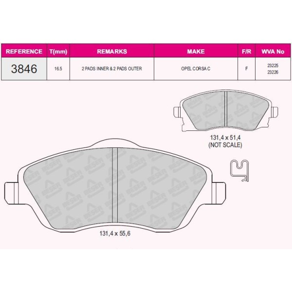 Fren Balatası &Ouml;n Combo C Corsa C 1.3 1.7 CDTI 01-; Meriva 03-; Tıgra 04-; 