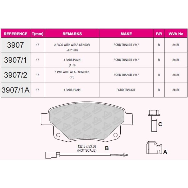 Fren Balatası Arka Fişli V347 2.2 2.4 3.2 TDCI 06-; Aksesuarlı - Fişli - Civata - Sol Ve Sağ Kund.Yay 
