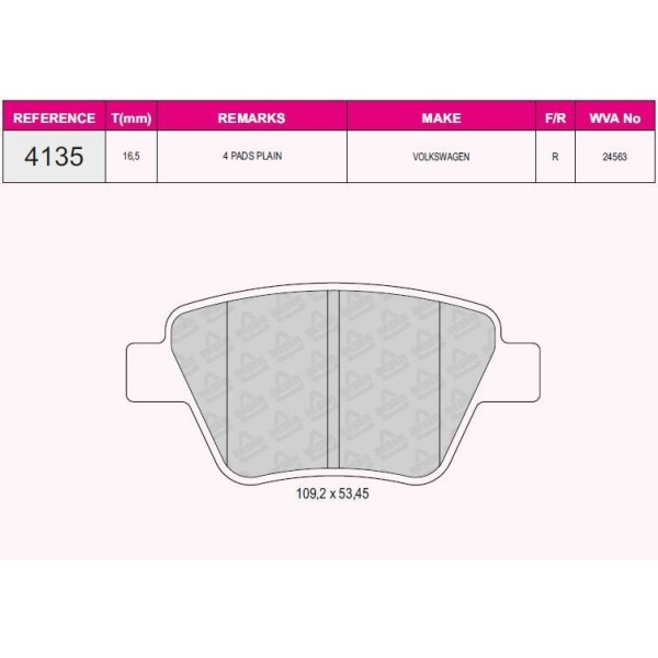 Beşer T62413500 Fren Balatası Arka Caddy Golf Vı-Jetta A3 Octavıa Superb 10-