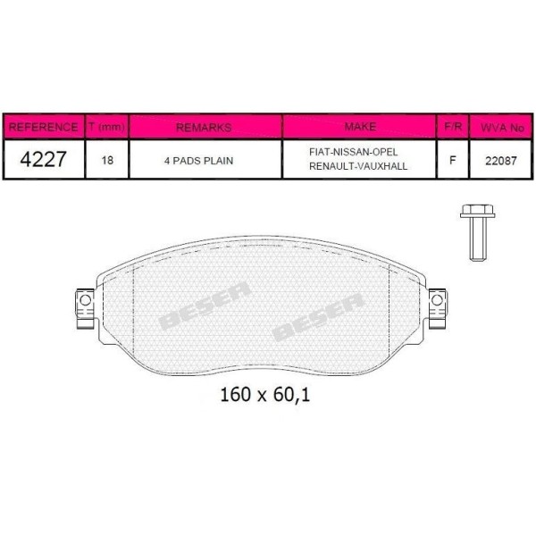 Beşer T62422700 Fren Balatası &Ouml;n Trafic III Vıvaro 14- 
