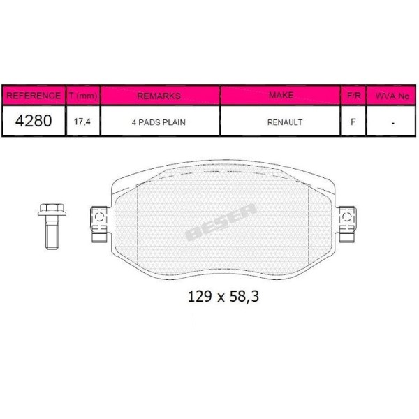 Beşer T62428000 Fren Balatası &Ouml;n Megane IV 1.2 Tce-1.5DCI 16- 