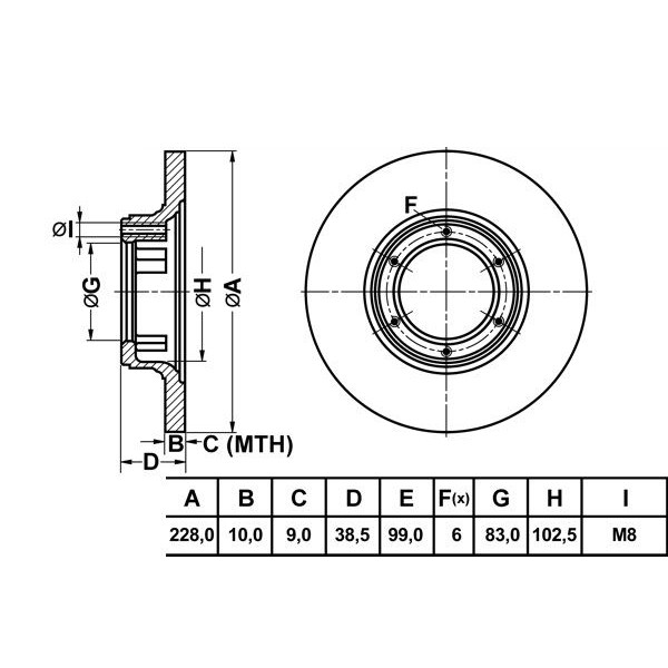 Mga 50900 Fren Diski &Ouml;n Renault 12 D&uuml;z 228Mm 