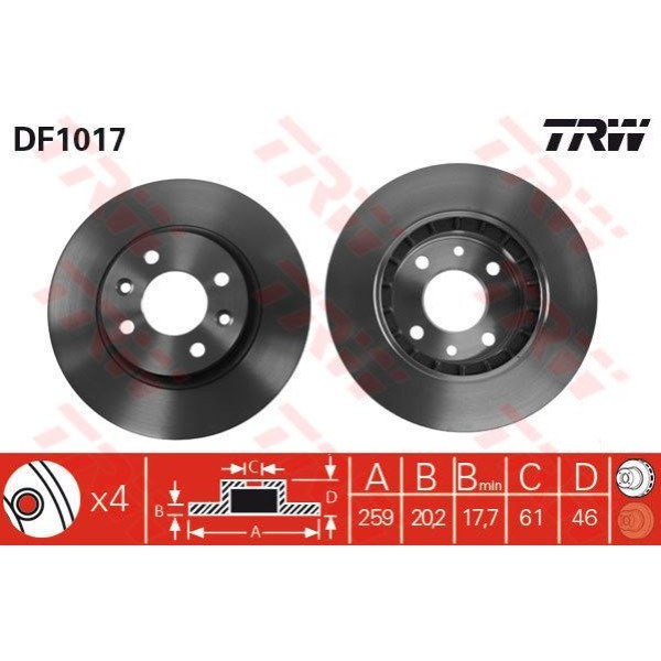 Trw Df1017 Fren Diski &Ouml;n R25 Espace Havalı 259Mm 