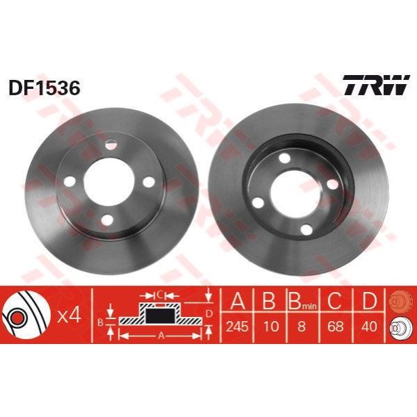 Trw Df1536 Fren Diski Arka Audi 80 Quattro 1.8 1.9 2.0 16V 2.2 2.3-2.6-2.8 82-